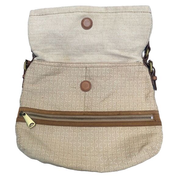 Fossil Explorer Purse Canvas Leather Cream Fold Over Boho Beach Coastal Large - Picture 2 of 8